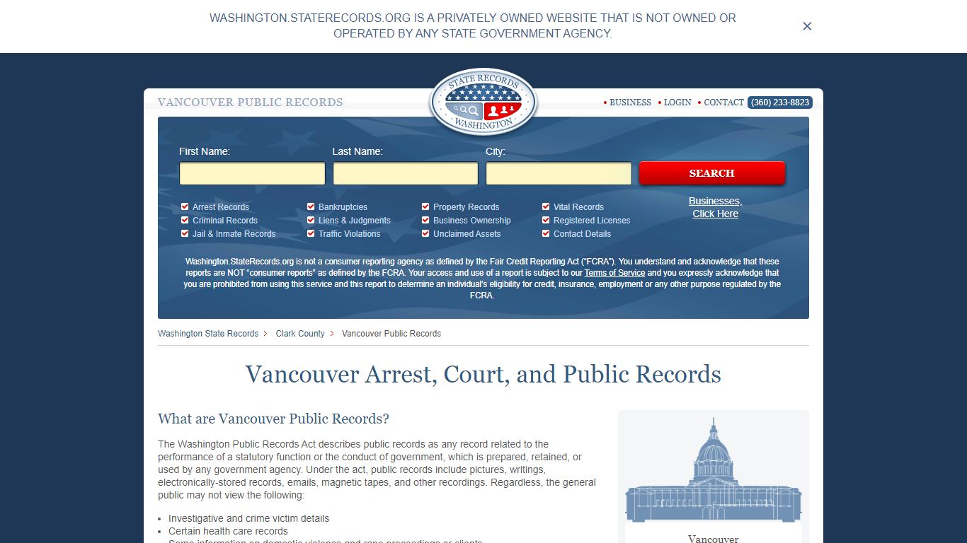 Vancouver Arrest and Public Records | Washington.StateRecords.org