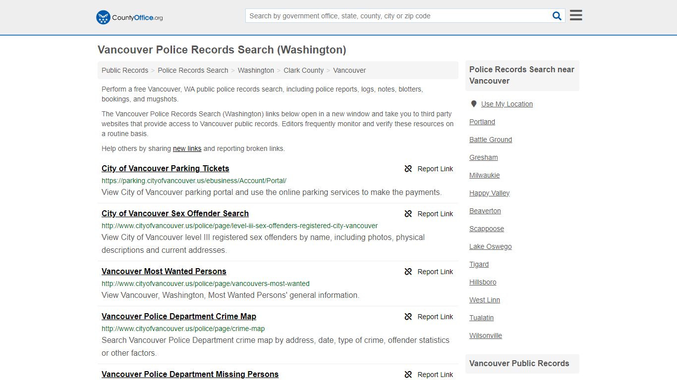 Police Records Search - Vancouver, WA (Accidents & Arrest Records)